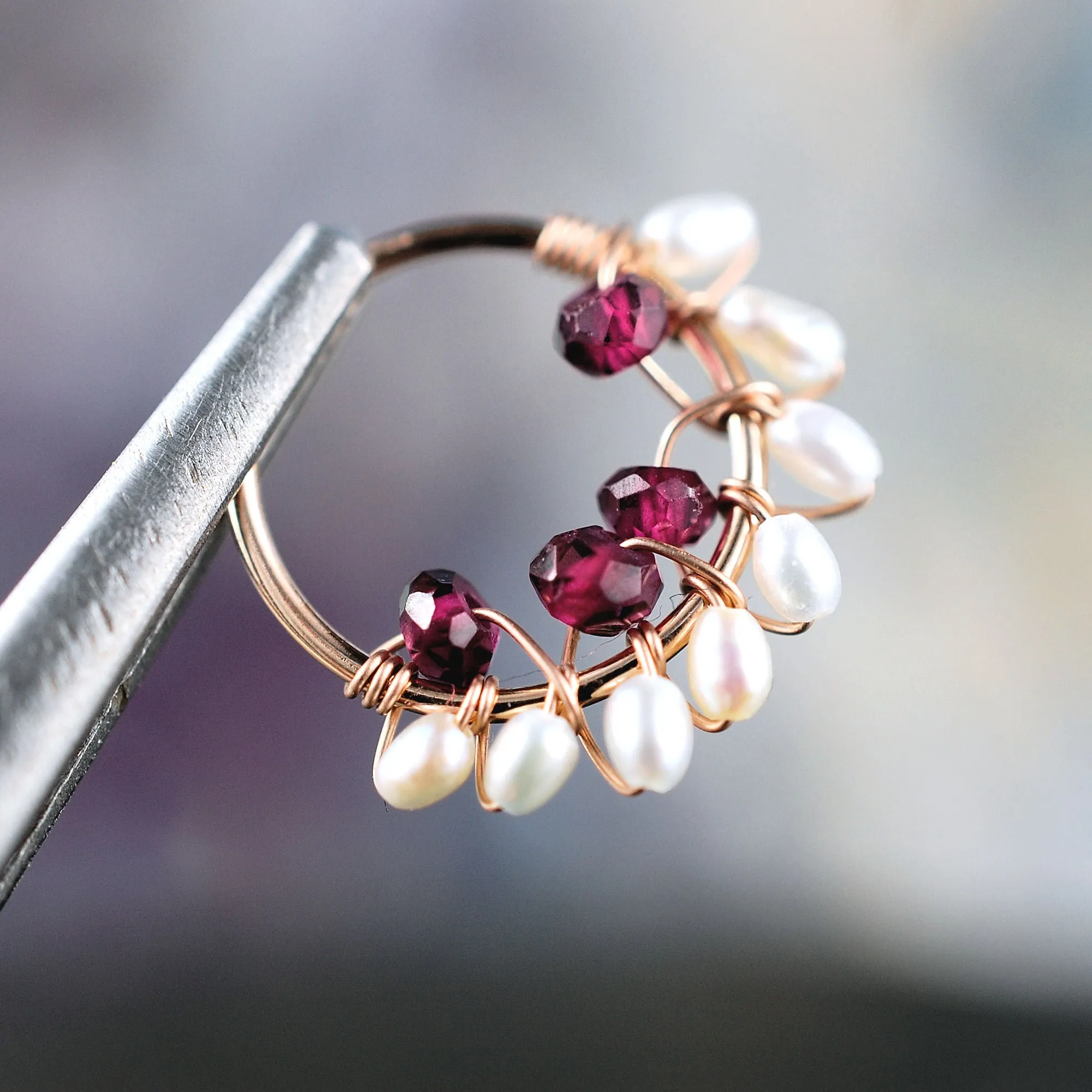 Garnet and Pearl Rose Gold Nose Ring