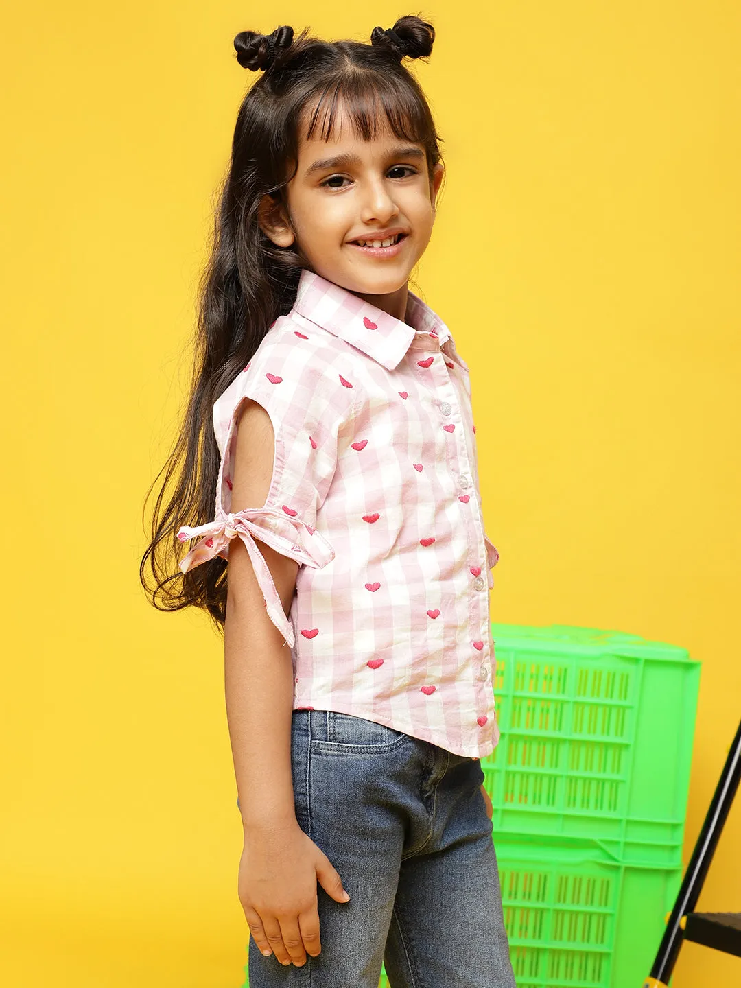 Girls Pink Cotton Solid Top