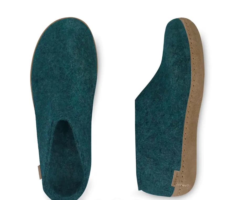 Glerups - Wool Slide with Leather Sole | Petrol