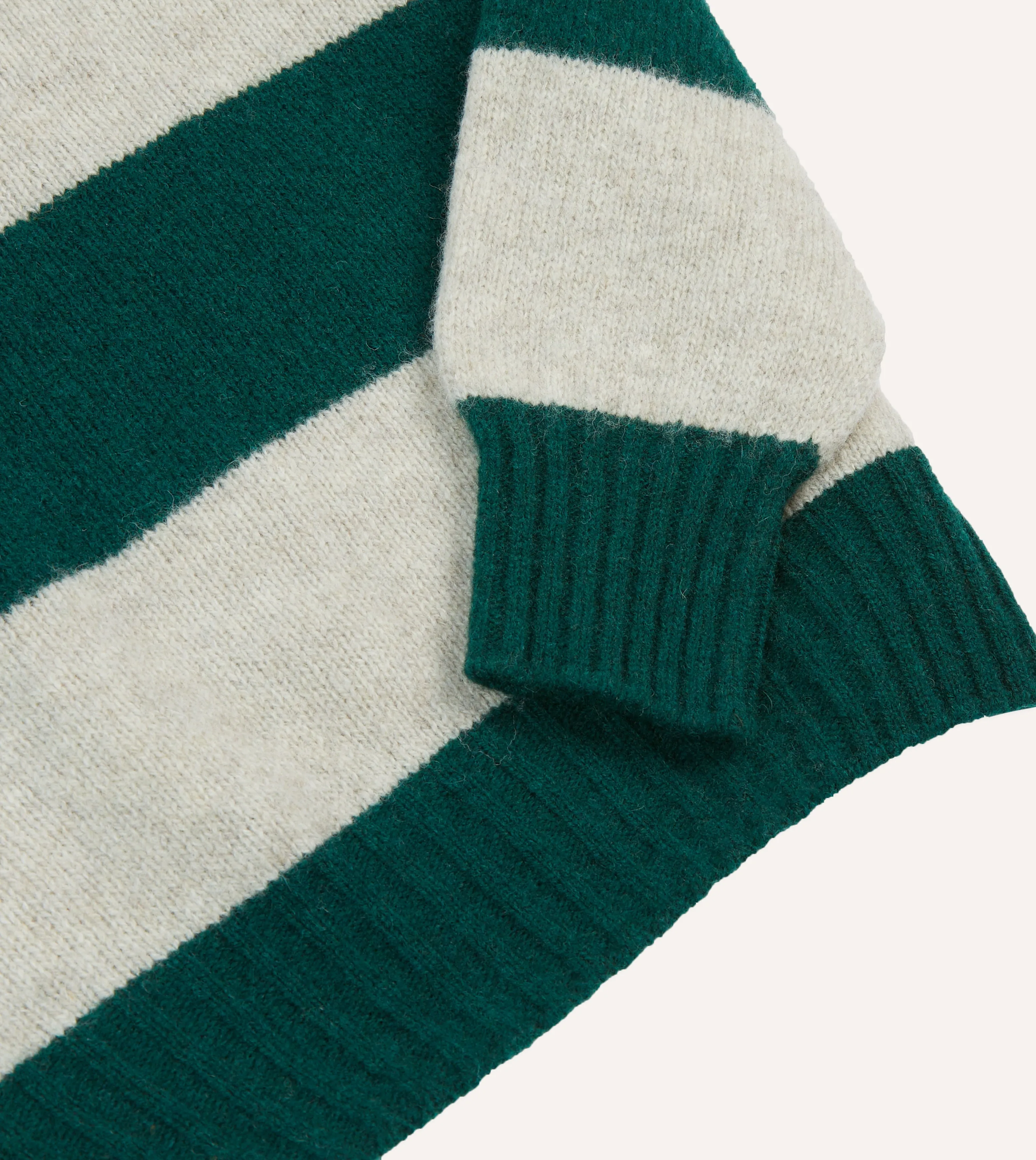 Green and Ecru Stripe Brushed Shetland Crew Neck Jumper