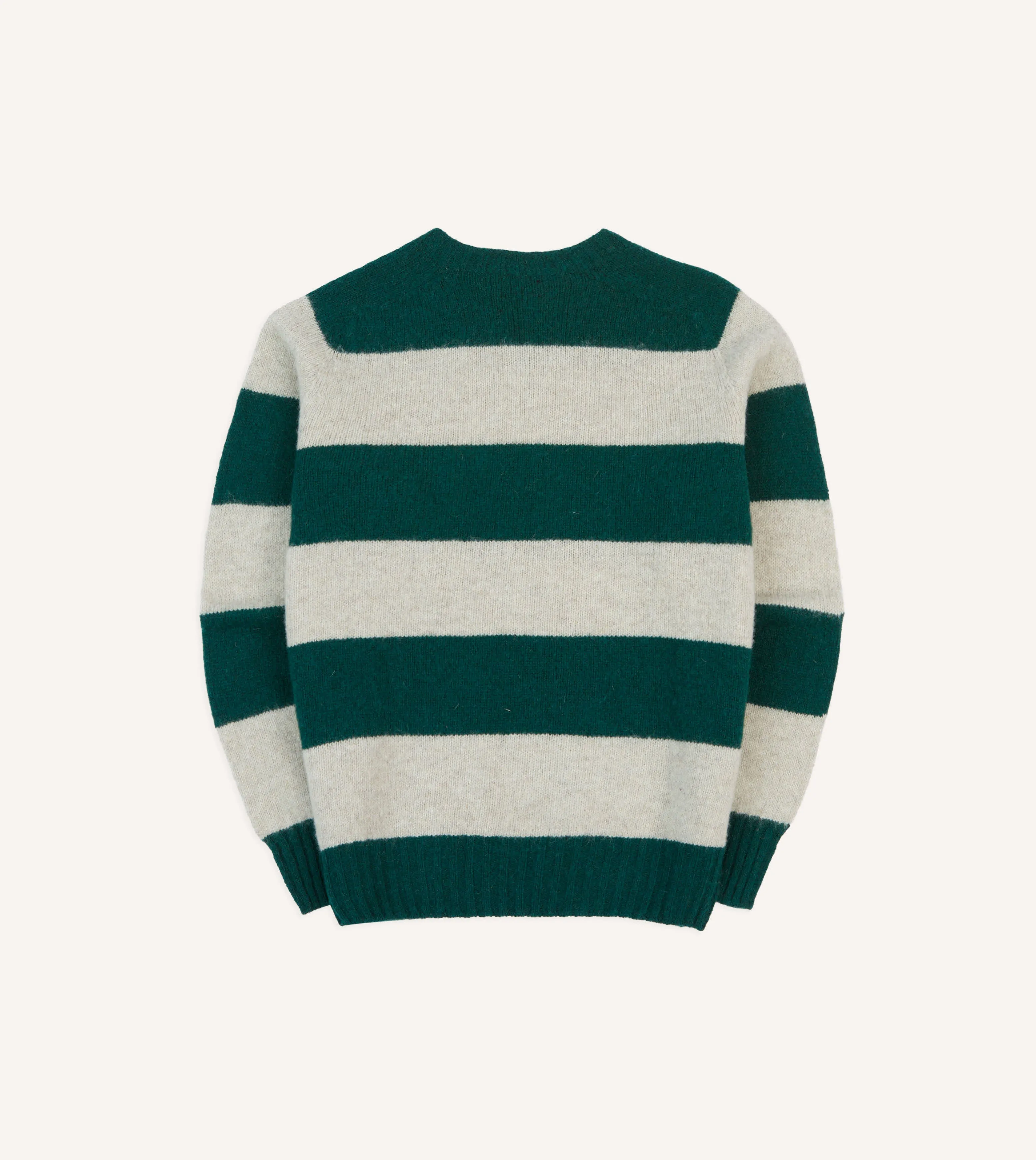 Green and Ecru Stripe Brushed Shetland Crew Neck Jumper