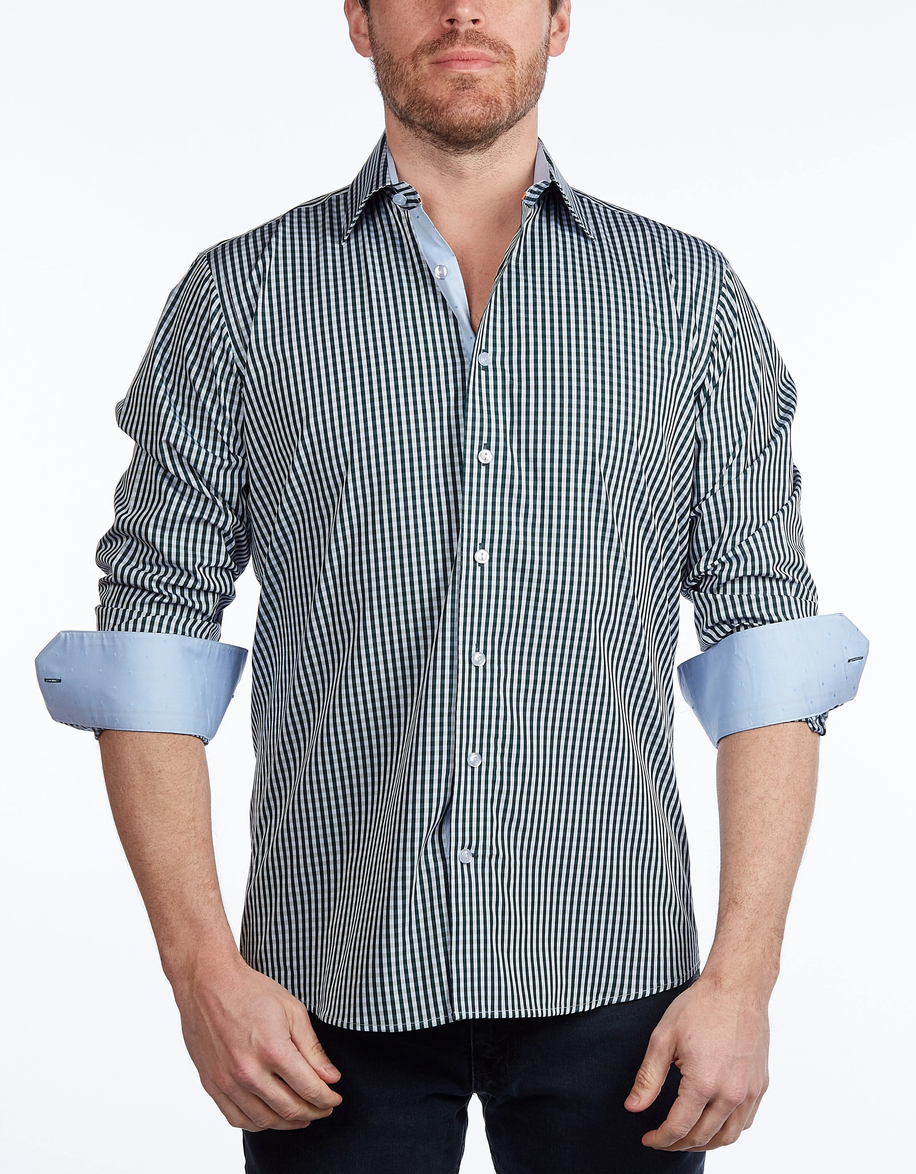 Green Signature Shirt //  - Contemporary Fit - contrast  trimming - final sale