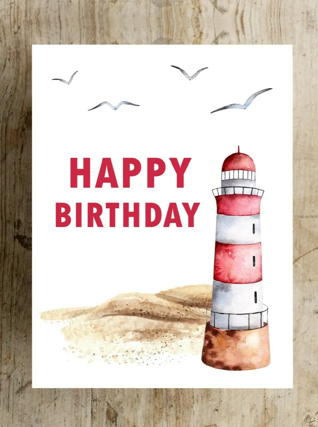 Happy Birthday Lighthouse Beach Greeting Card