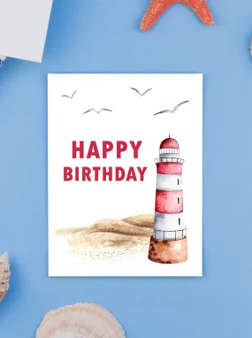 Happy Birthday Lighthouse Beach Greeting Card