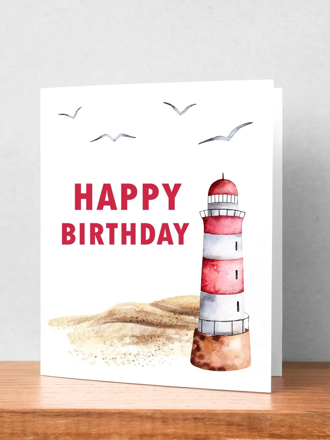 Happy Birthday Lighthouse Beach Greeting Card