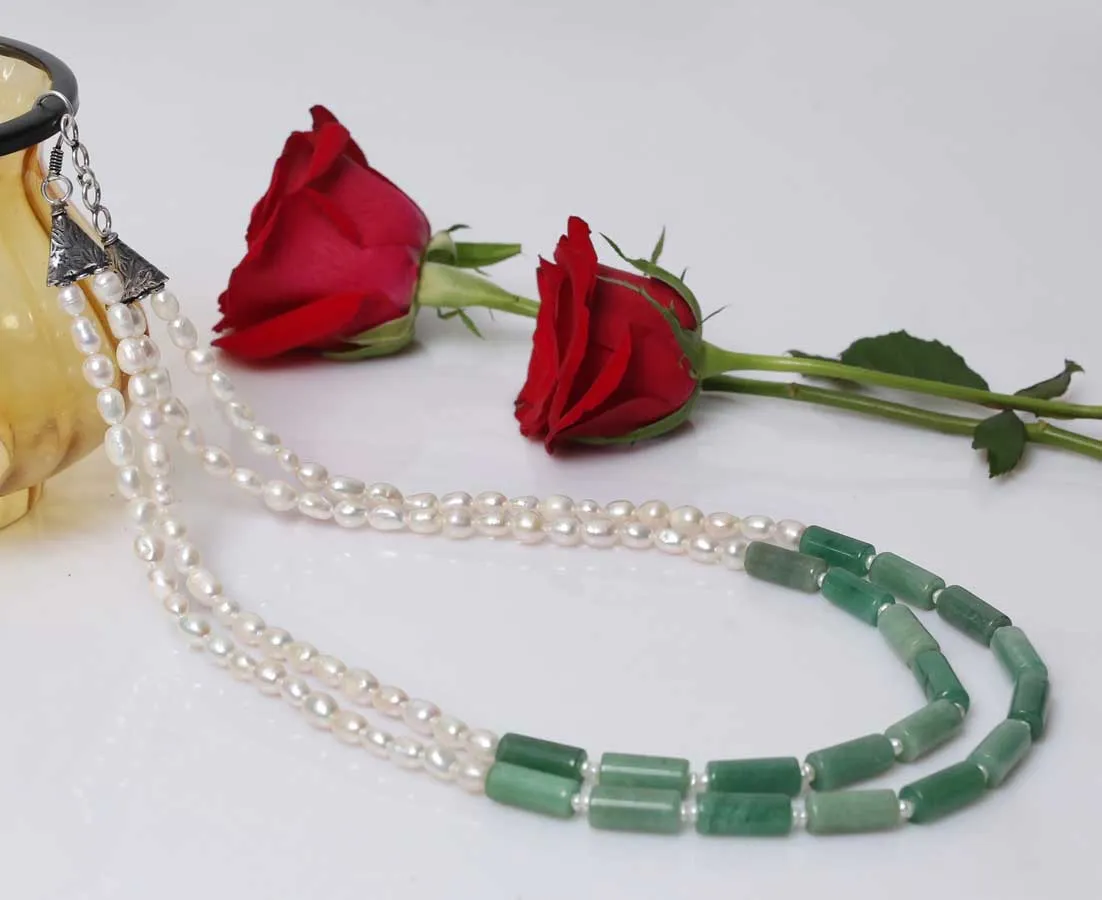 Harlow Green Onyx And Fresh Water Pearl Necklace