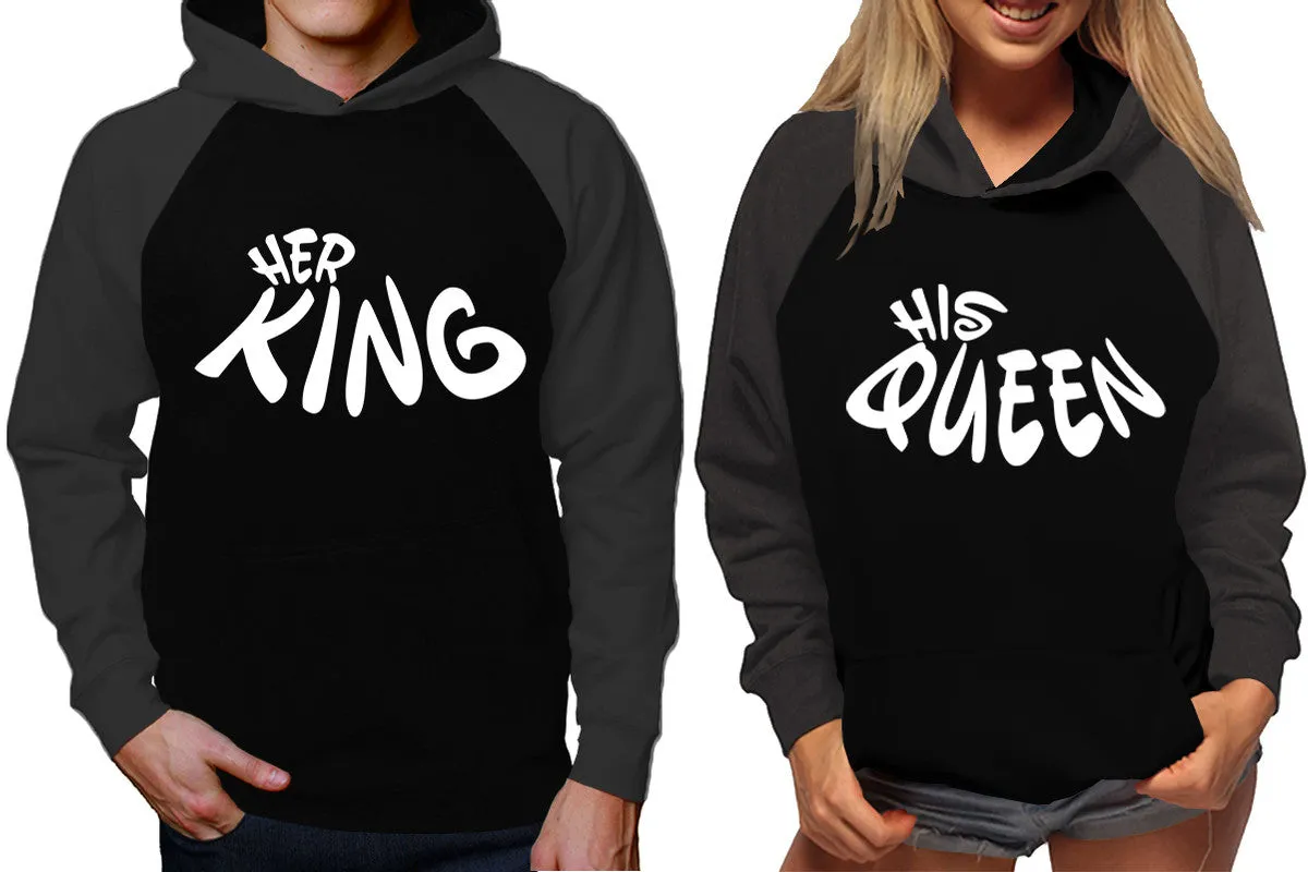 Her King His Queen Couple Matching Hoodies, Matching Contrast Raglan Hoodies