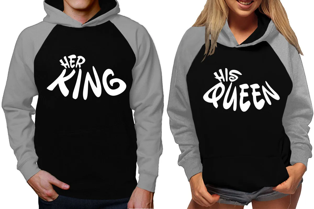 Her King His Queen Couple Matching Hoodies, Matching Contrast Raglan Hoodies