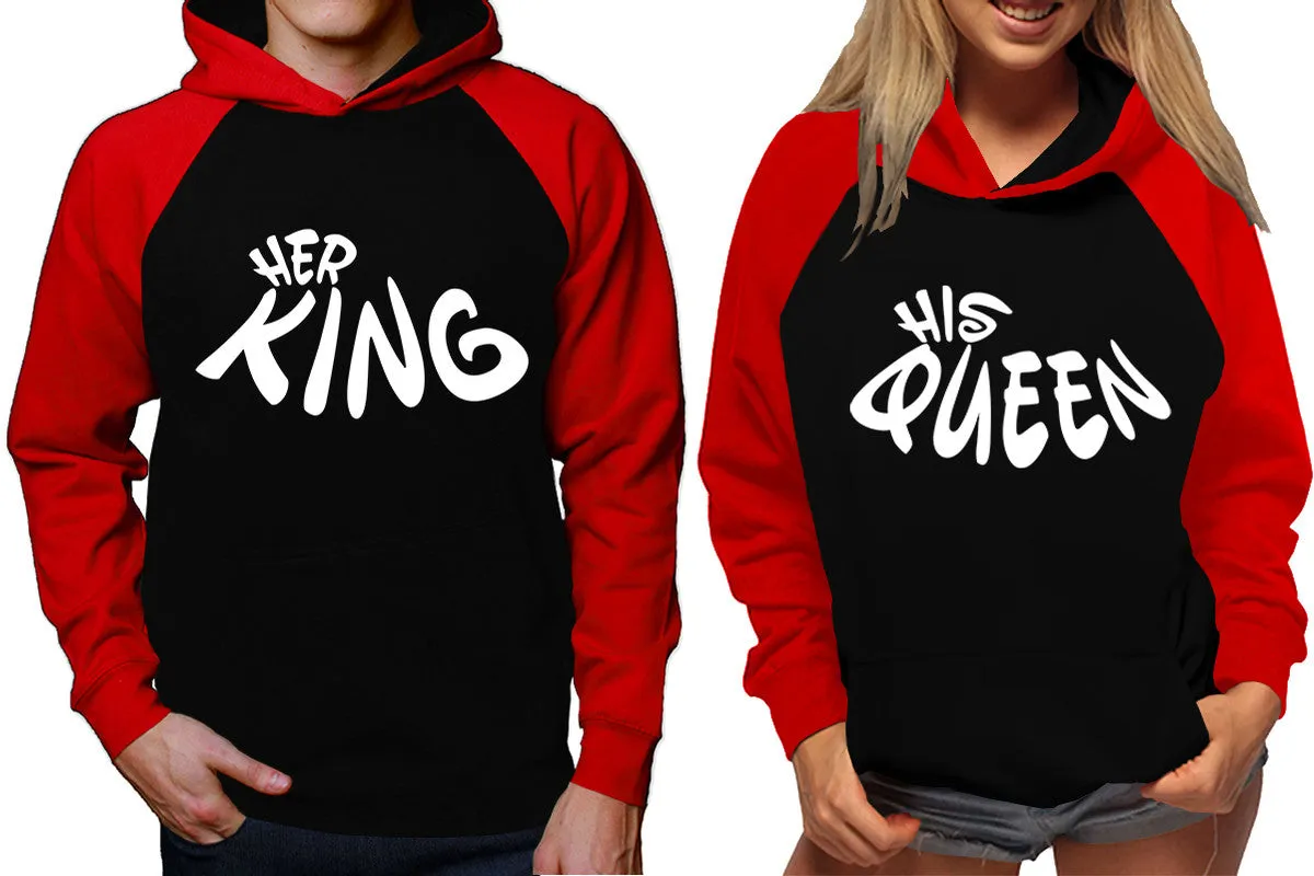 Her King His Queen Couple Matching Hoodies, Matching Contrast Raglan Hoodies