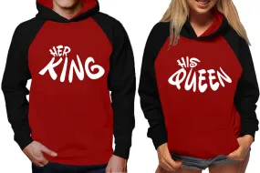 Her King His Queen Couple Matching Hoodies, Matching Contrast Raglan Hoodies