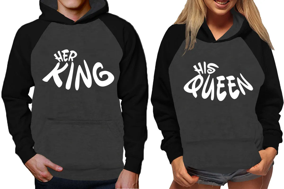 Her King His Queen Couple Matching Hoodies, Matching Contrast Raglan Hoodies