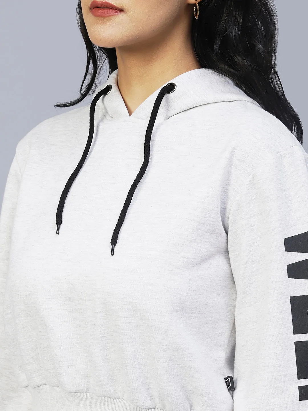 Hooded Printed Sleeves Fleece Sweatshirt