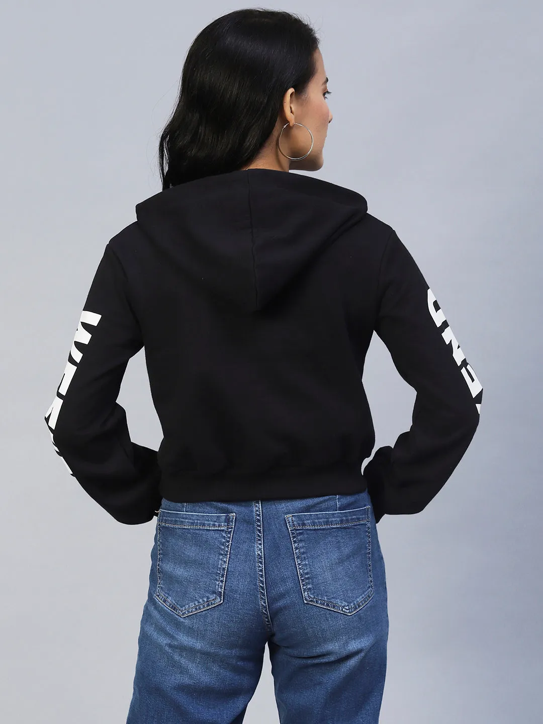 Hooded Printed Sleeves Fleece Sweatshirt