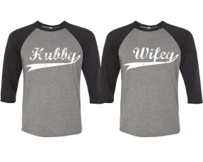 Hubby Wifey Couple Baseball T Shirts, Matching Couple Baseball Shirts.