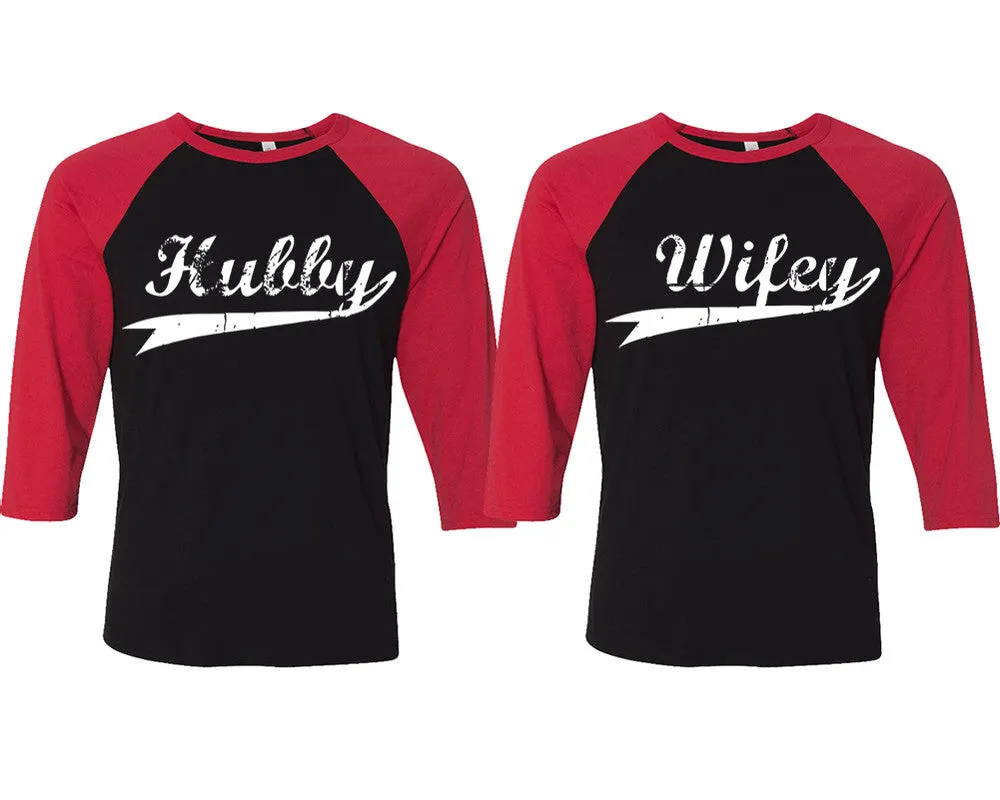 Hubby Wifey Couple Baseball T Shirts, Matching Couple Baseball Shirts.