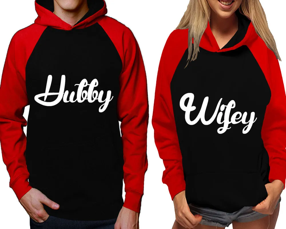 Hubby Wifey Couple Matching Contast Raglan Hoodies