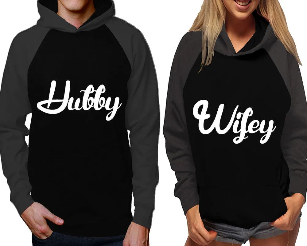 Hubby Wifey Couple Matching Contast Raglan Hoodies