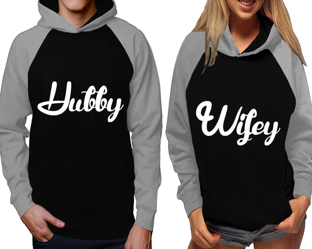 Hubby Wifey Couple Matching Contast Raglan Hoodies