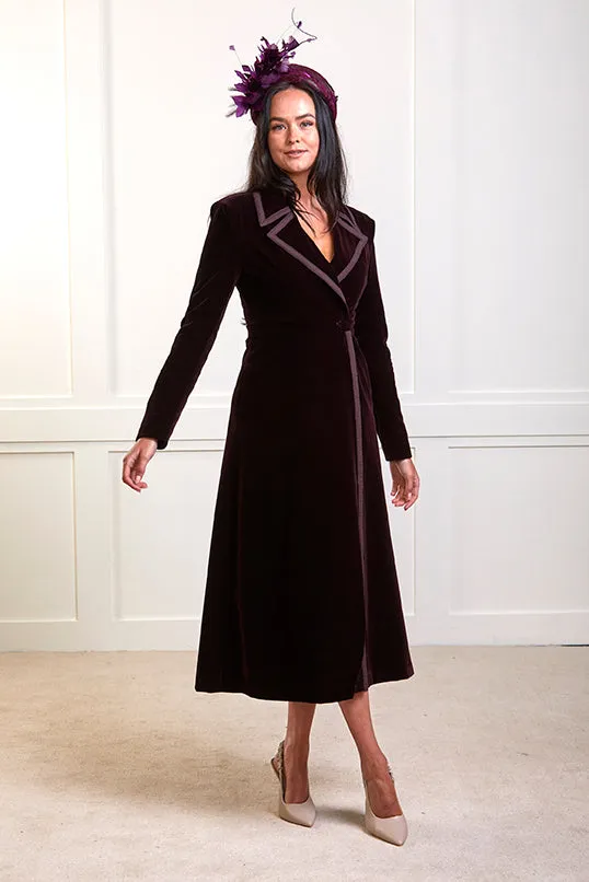 Isla - Velvet Dress Coat - Deep Plum