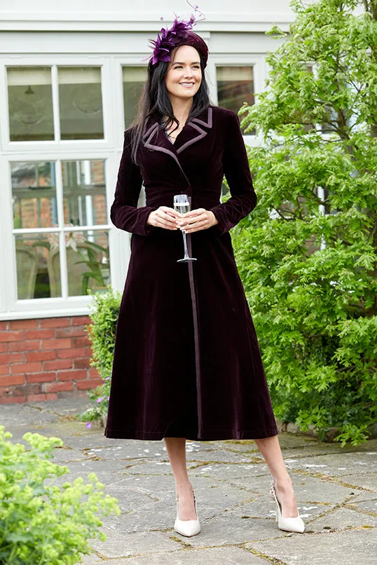 Isla - Velvet Dress Coat - Deep Plum