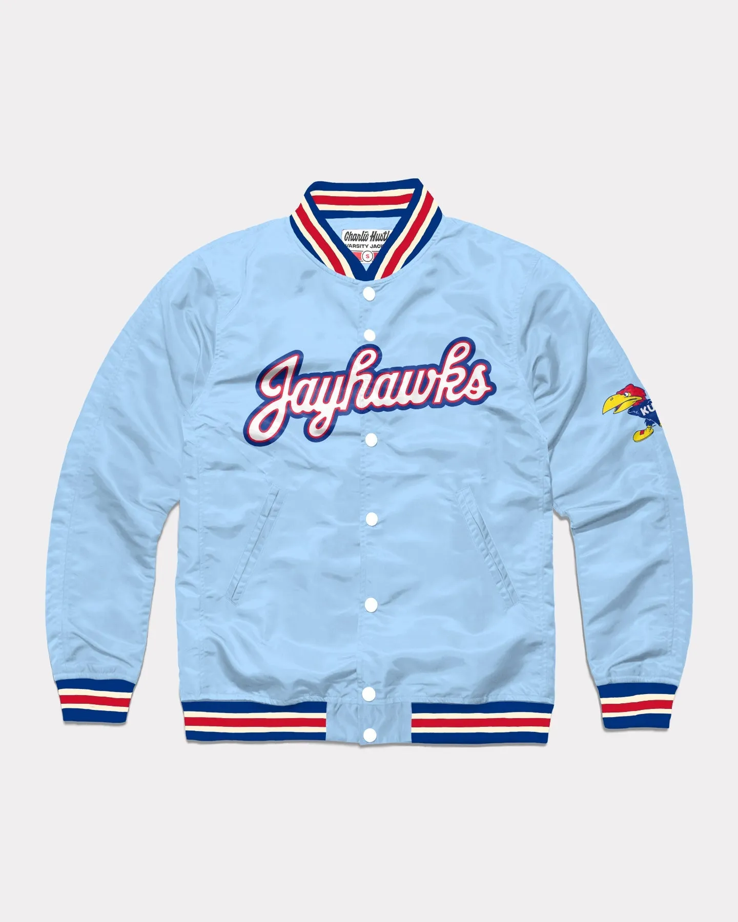 Kansas Jayhawks Script Powder Blue Varsity Jacket