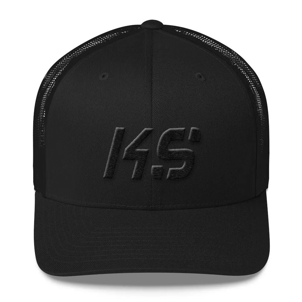 Kansas - Mesh Back Trucker Cap - Black Embroidery - KS - Many Hat Color Options Available