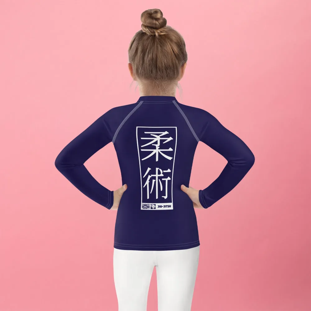 Kid's Girls Long Sleeve BJJ Rash Guard Jiu-Jitsu 002 - Midnight Blue