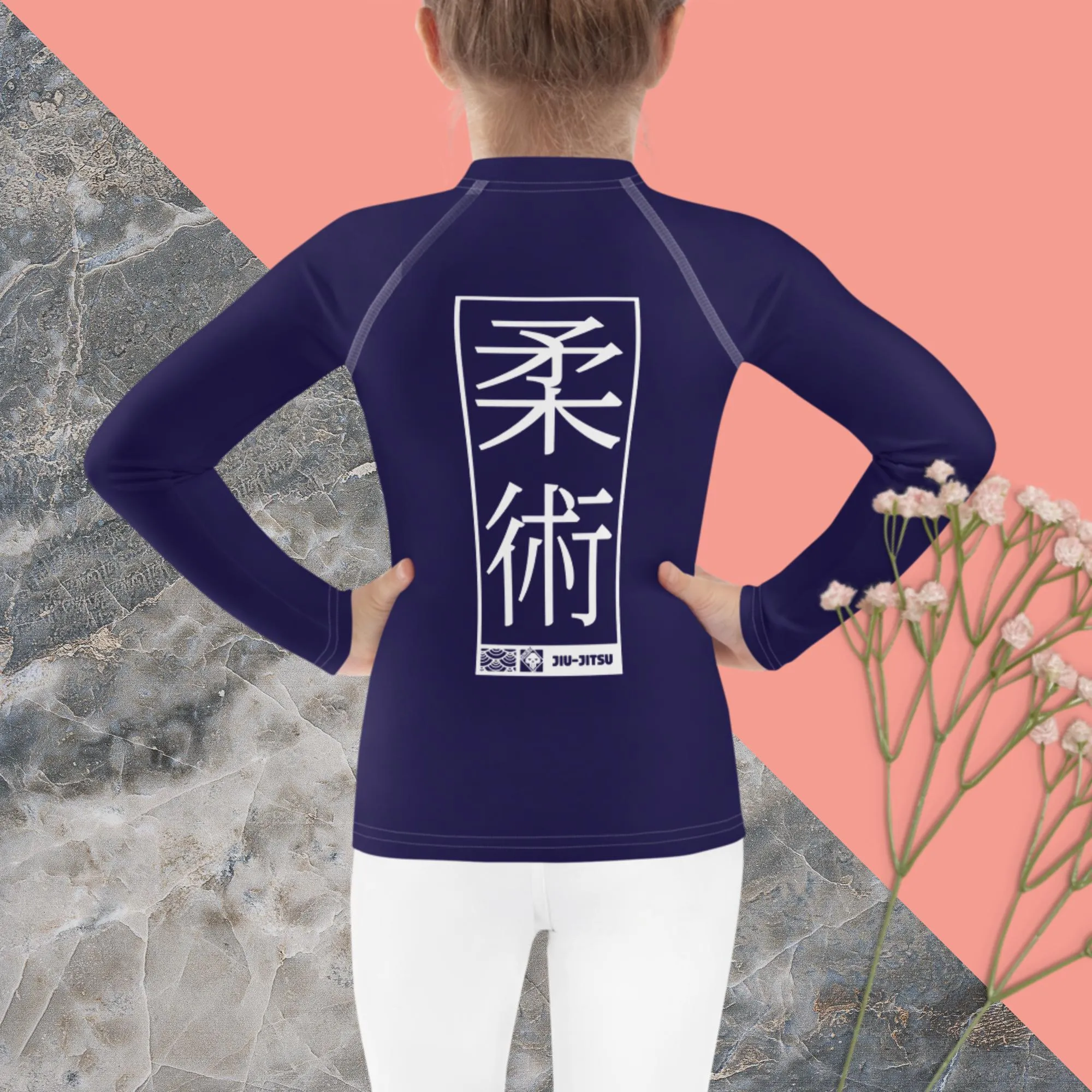 Kid's Girls Long Sleeve BJJ Rash Guard Jiu-Jitsu 002 - Midnight Blue