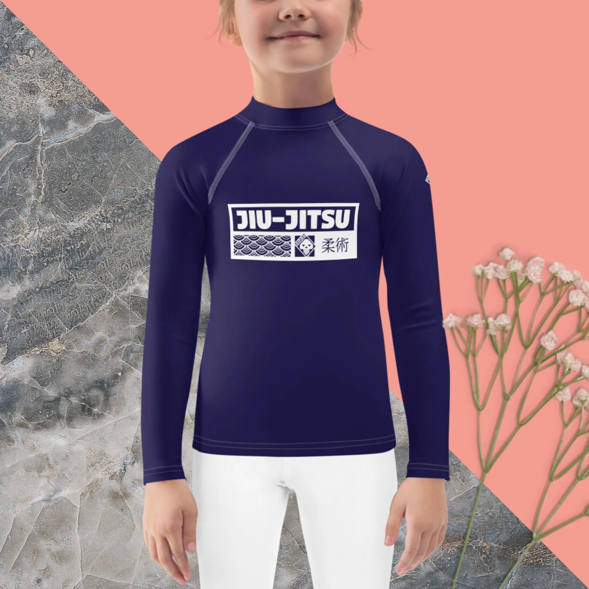 Kid's Girls Long Sleeve BJJ Rash Guard Jiu-Jitsu 002 - Midnight Blue