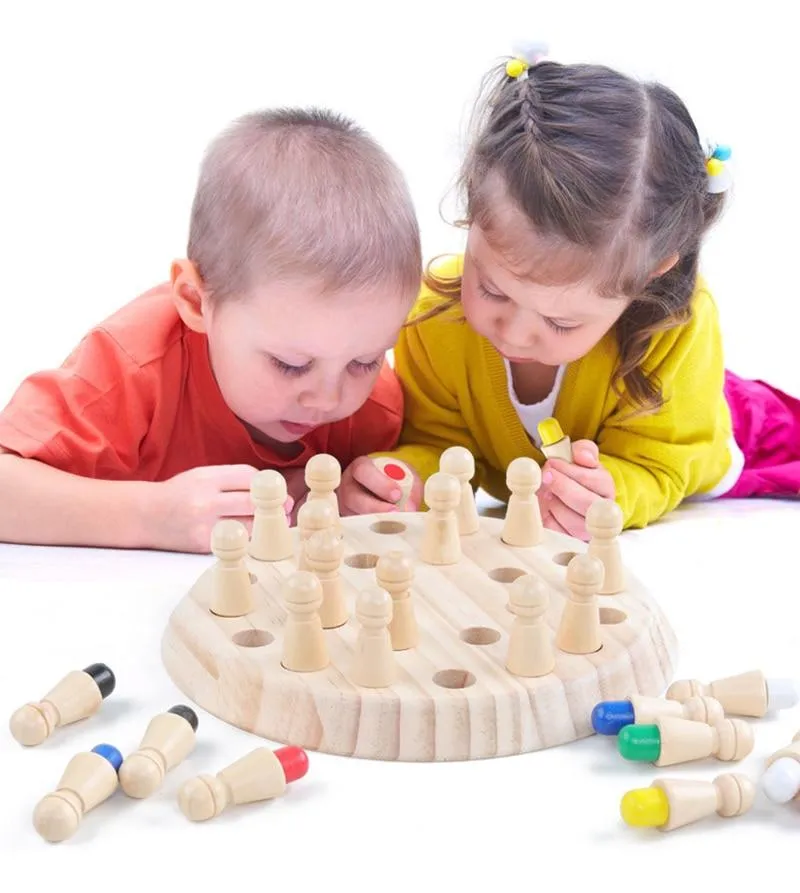 Kids Wooden Toy Puzzles Color Memory Chess Match Game Intellectual Children Party Board Games Baby Educational Learning Toys