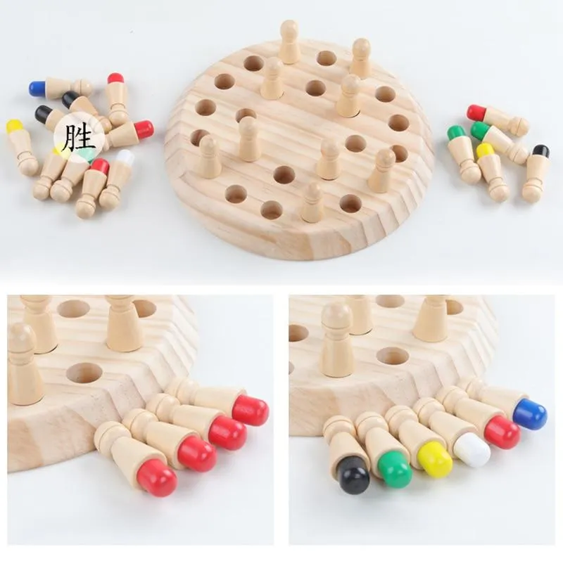 Kids Wooden Toy Puzzles Color Memory Chess Match Game Intellectual Children Party Board Games Baby Educational Learning Toys