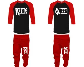 King Queen Couple Baseball Shirt and Jogger Pants, Matching Top Bottom Set