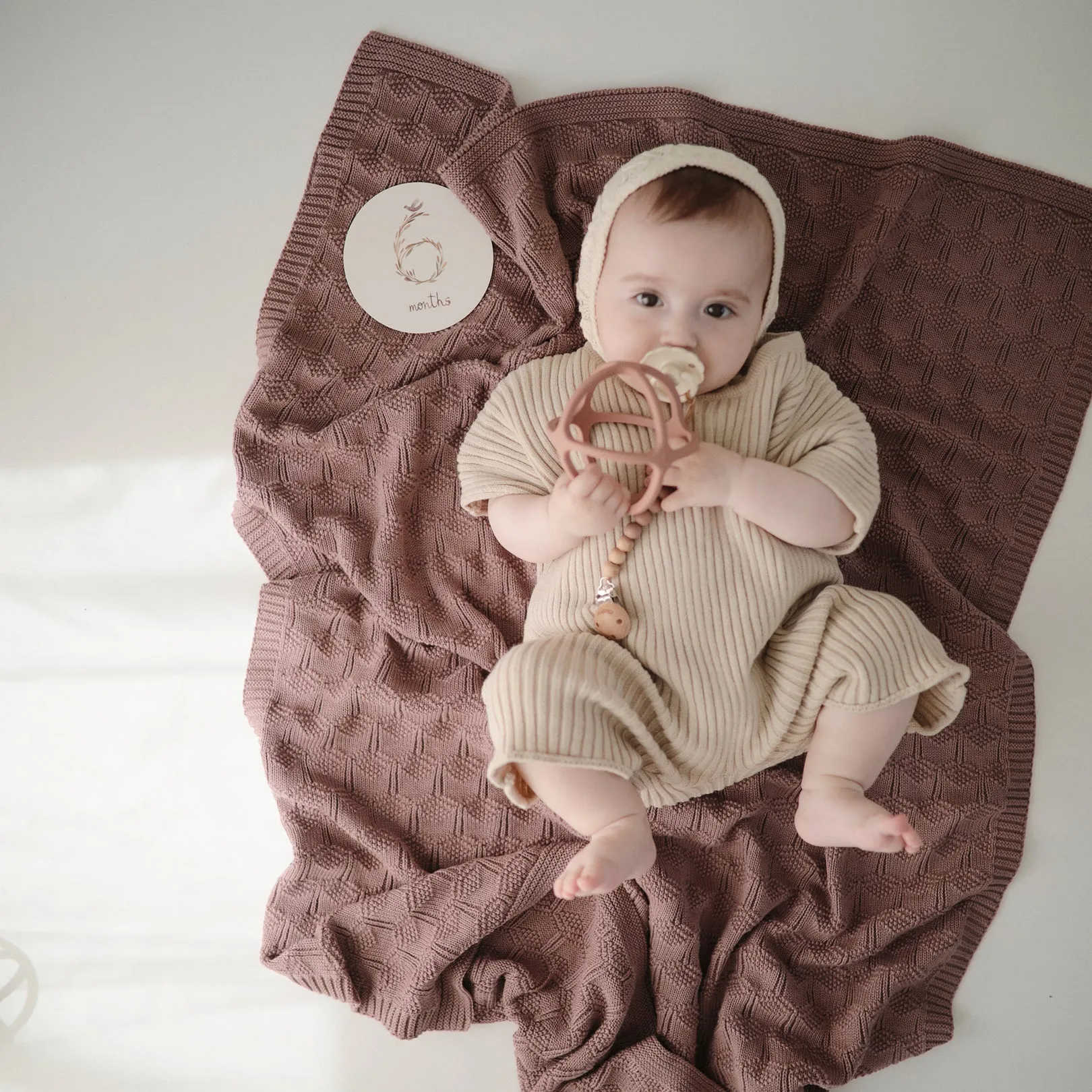 Knitted Honeycomb Baby Blanket (Desert Rose)