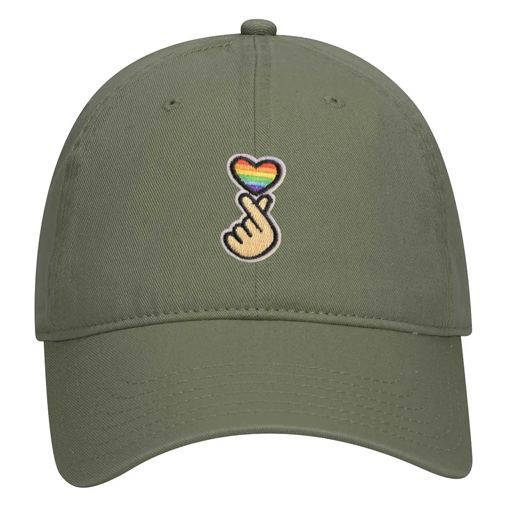 Kpop Heart LGBQT Pride Embroidered Patch Pastel Tone Garment Washed Superior Cotton Twill Dad Hat - For Women and Men