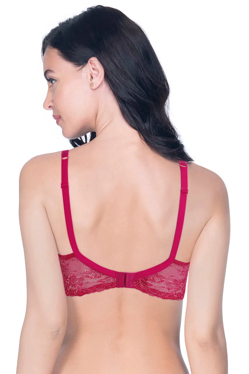 Lace Delight Padded Non-wired Lace Bra - Red Obsession