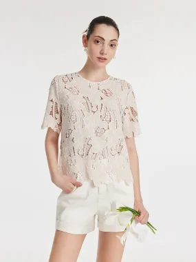 Lace Floral-Shaped Openwork Women Blouse With Bottomed Camisole