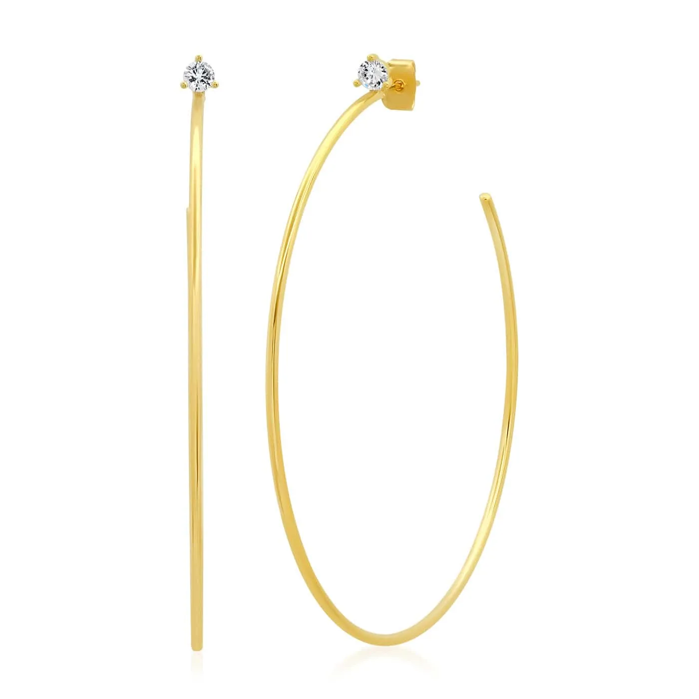 Large Thin Gold Hoops With Cz Accent