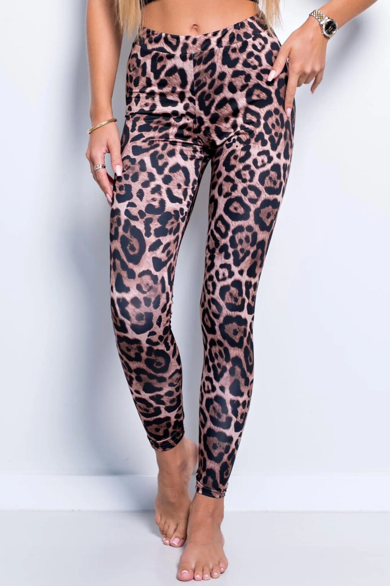 Leggings in jersey con motivo stampato leopardato e fascia elastica