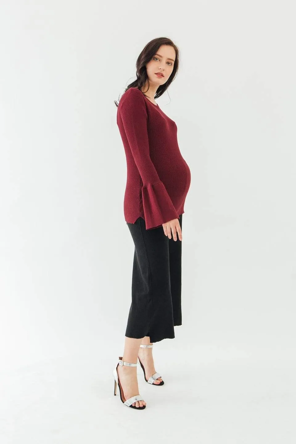 Long Flare Sleeves Derya Sweater Nursing Top Wine