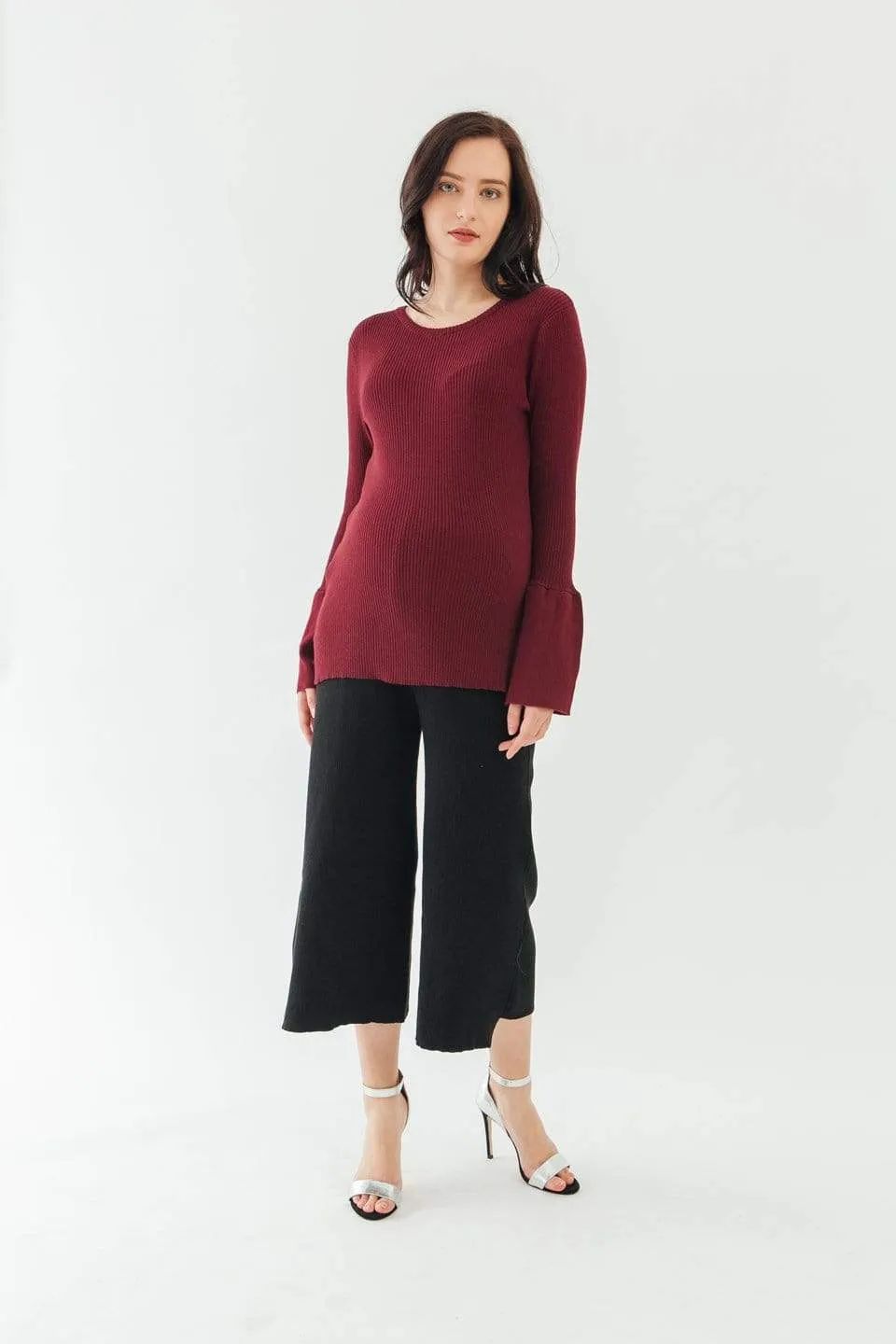 Long Flare Sleeves Derya Sweater Nursing Top Wine