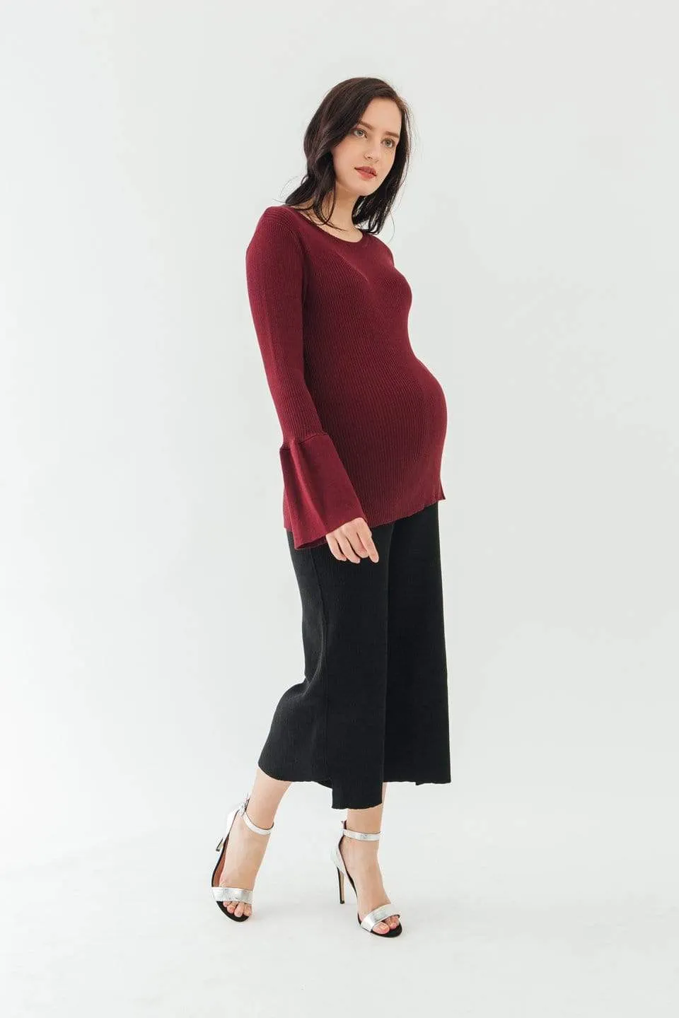 Long Flare Sleeves Derya Sweater Nursing Top Wine