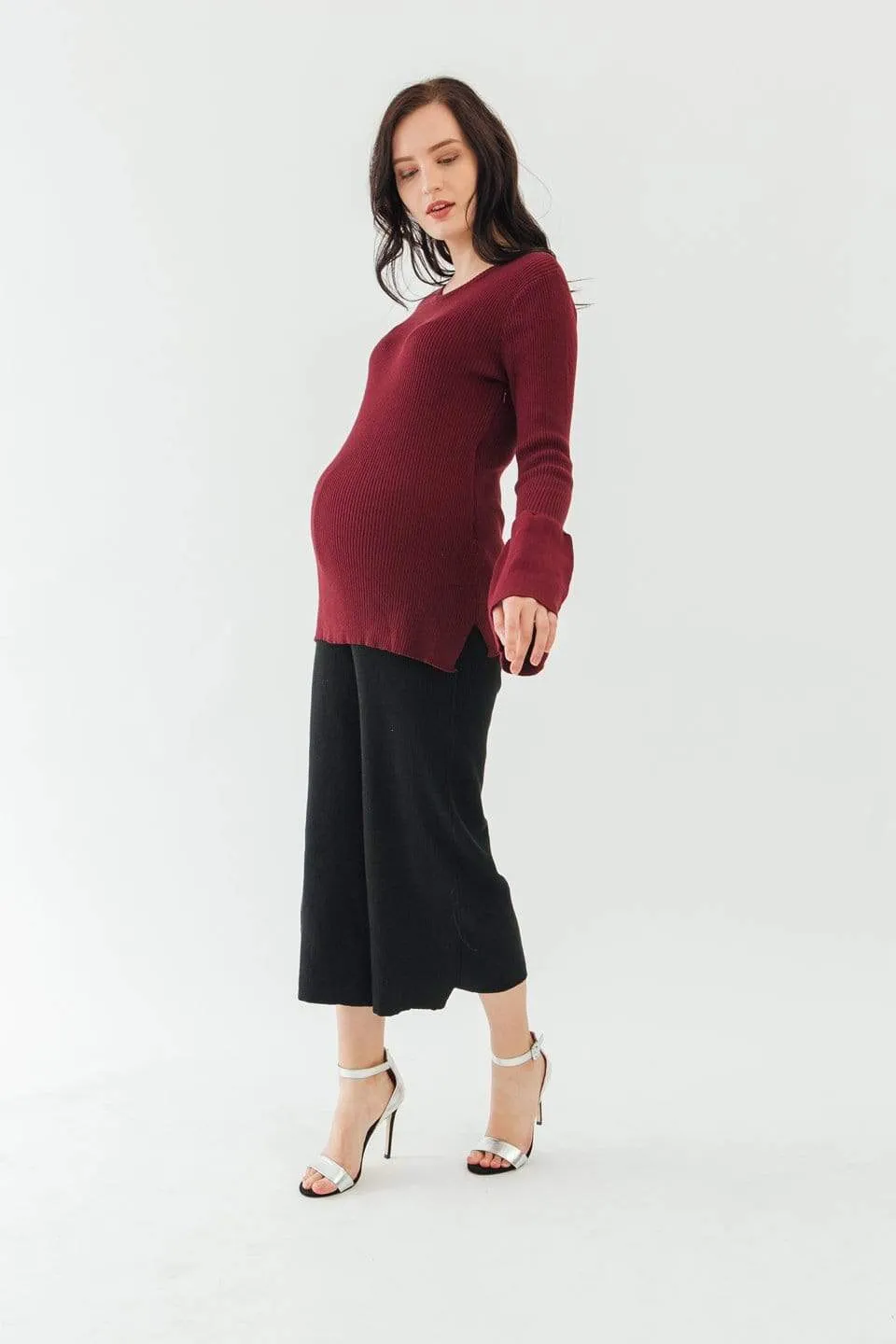 Long Flare Sleeves Derya Sweater Nursing Top Wine