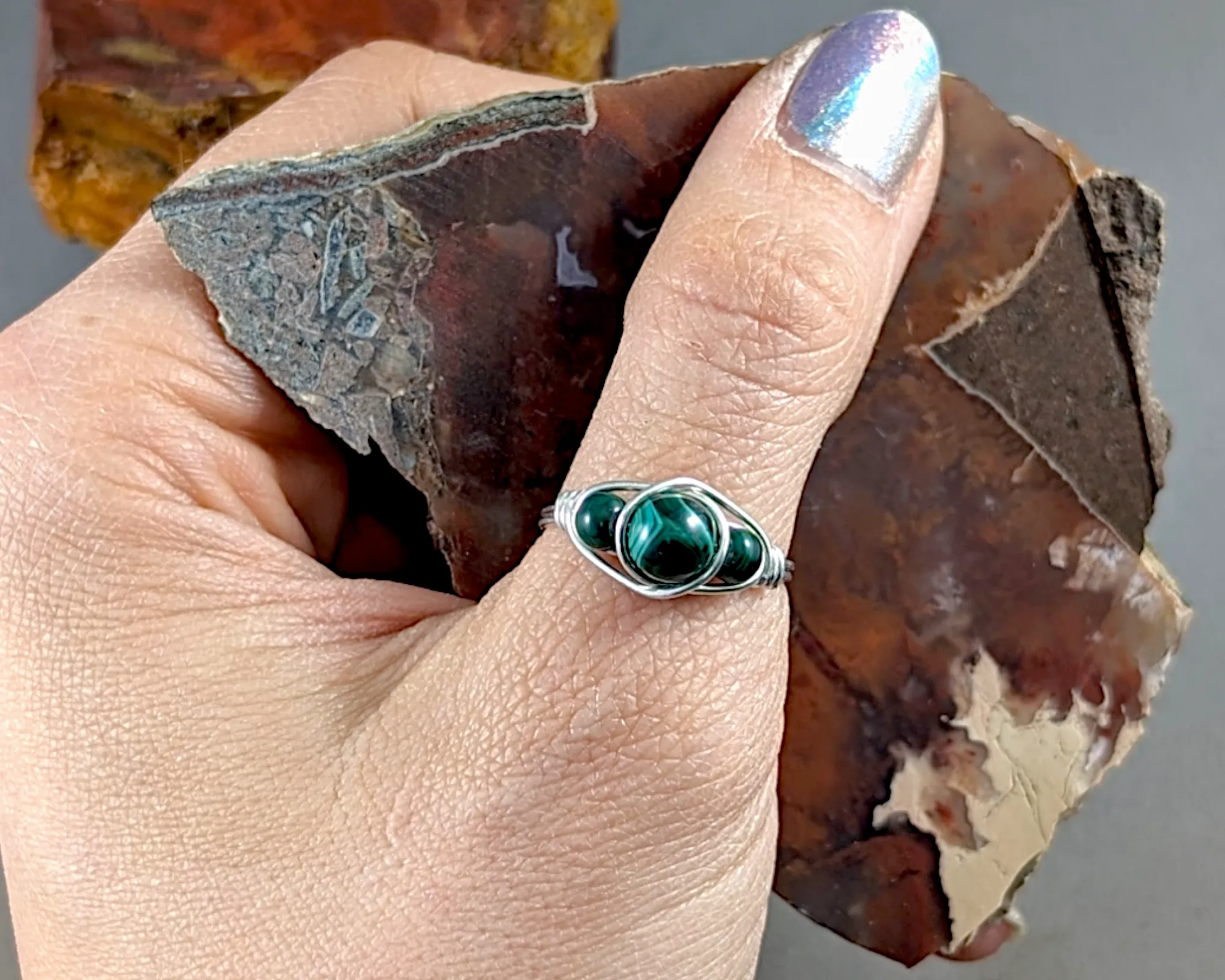 Malachite Wire Wrapped Ring 1pc (Custom Sizes)