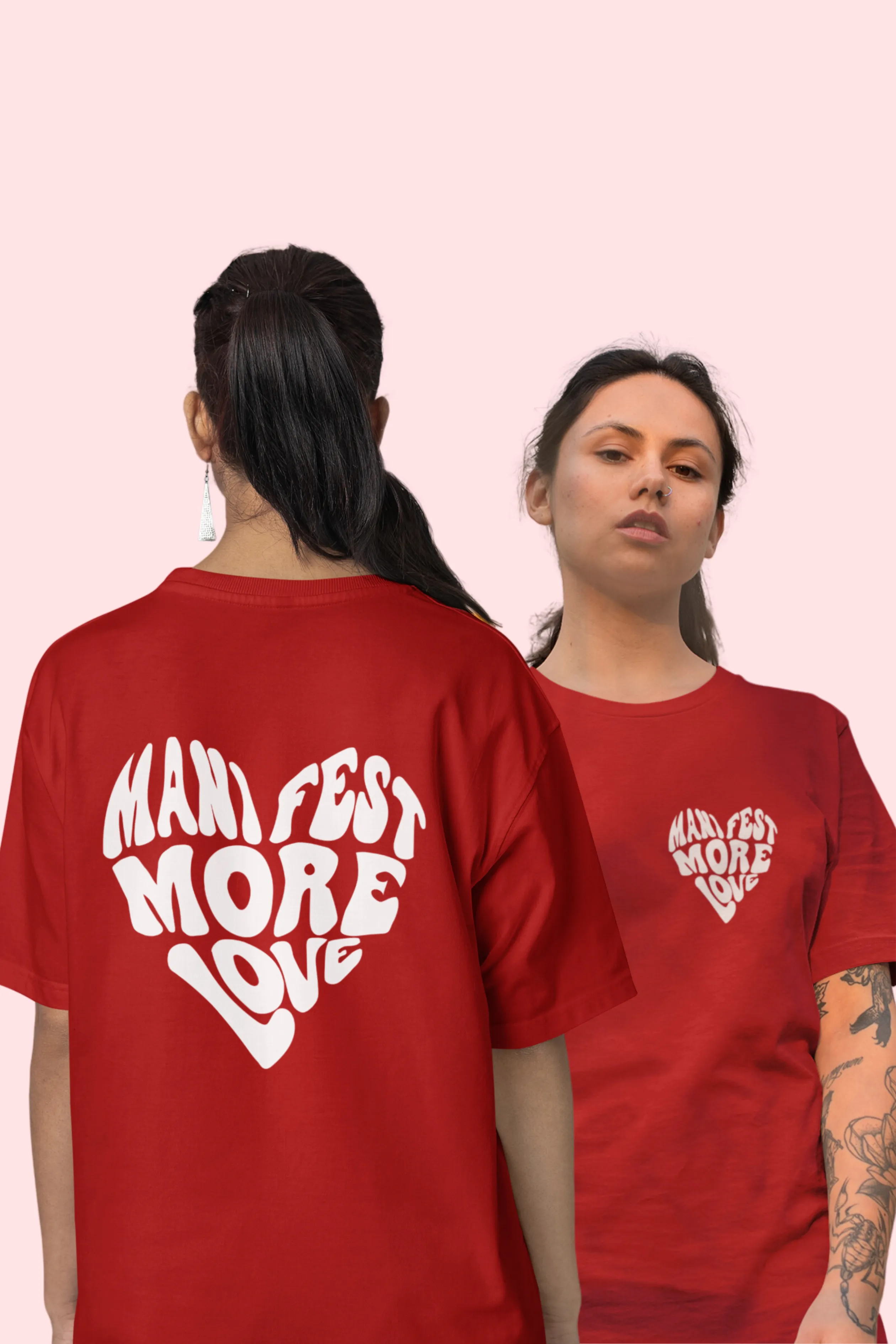 Manifest More Love Both Side Printed Red Oversized Tee