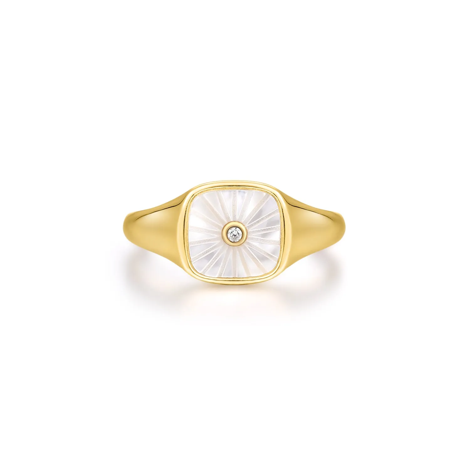 Mellonia | Mangosteen Ring | Mother of Pearl & White CZ | Gold Plated 925 Silver