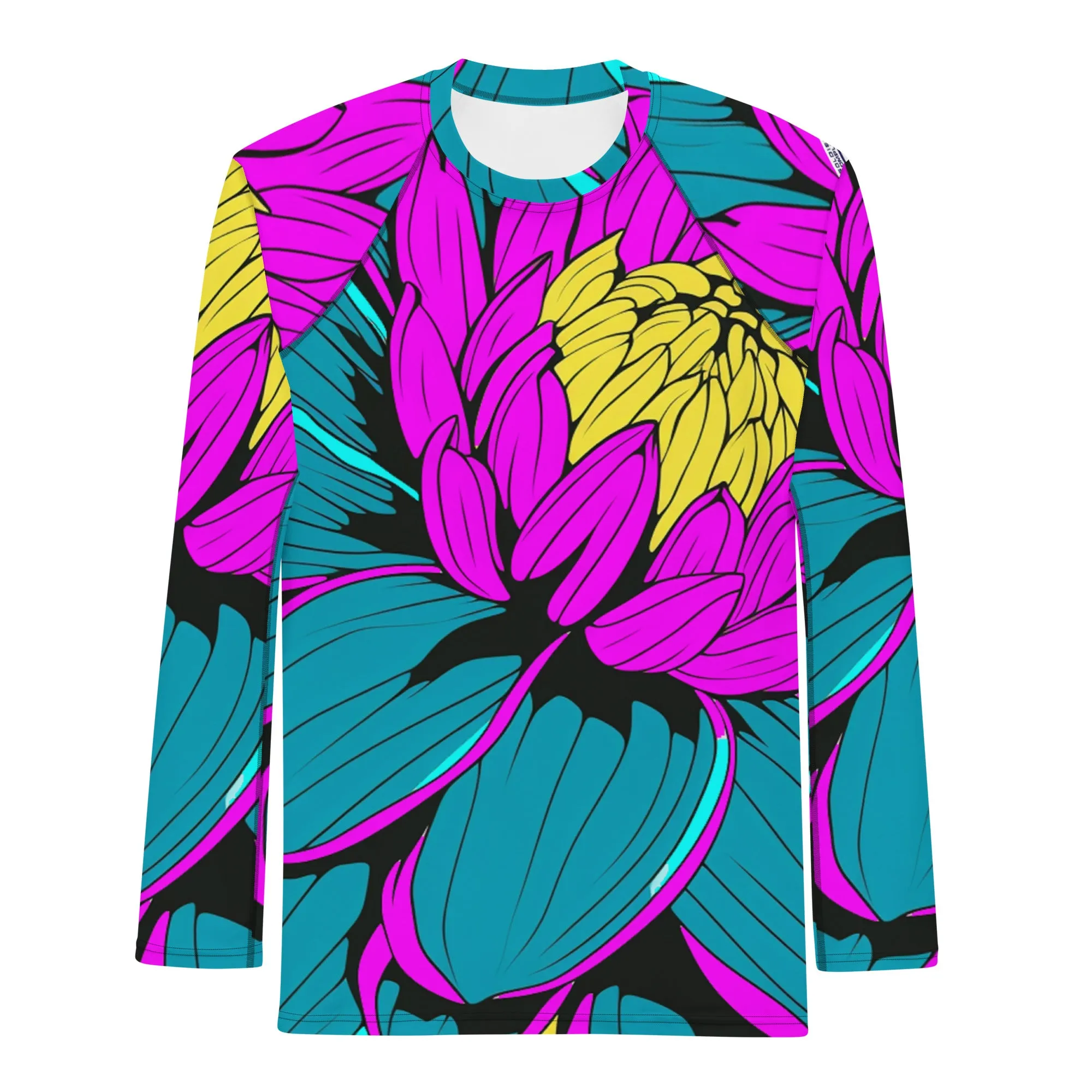 Men's Pop Art BJJ Long Sleeve Rash Guards - Roy Lichtenstein Inspired Dahlia Print 001