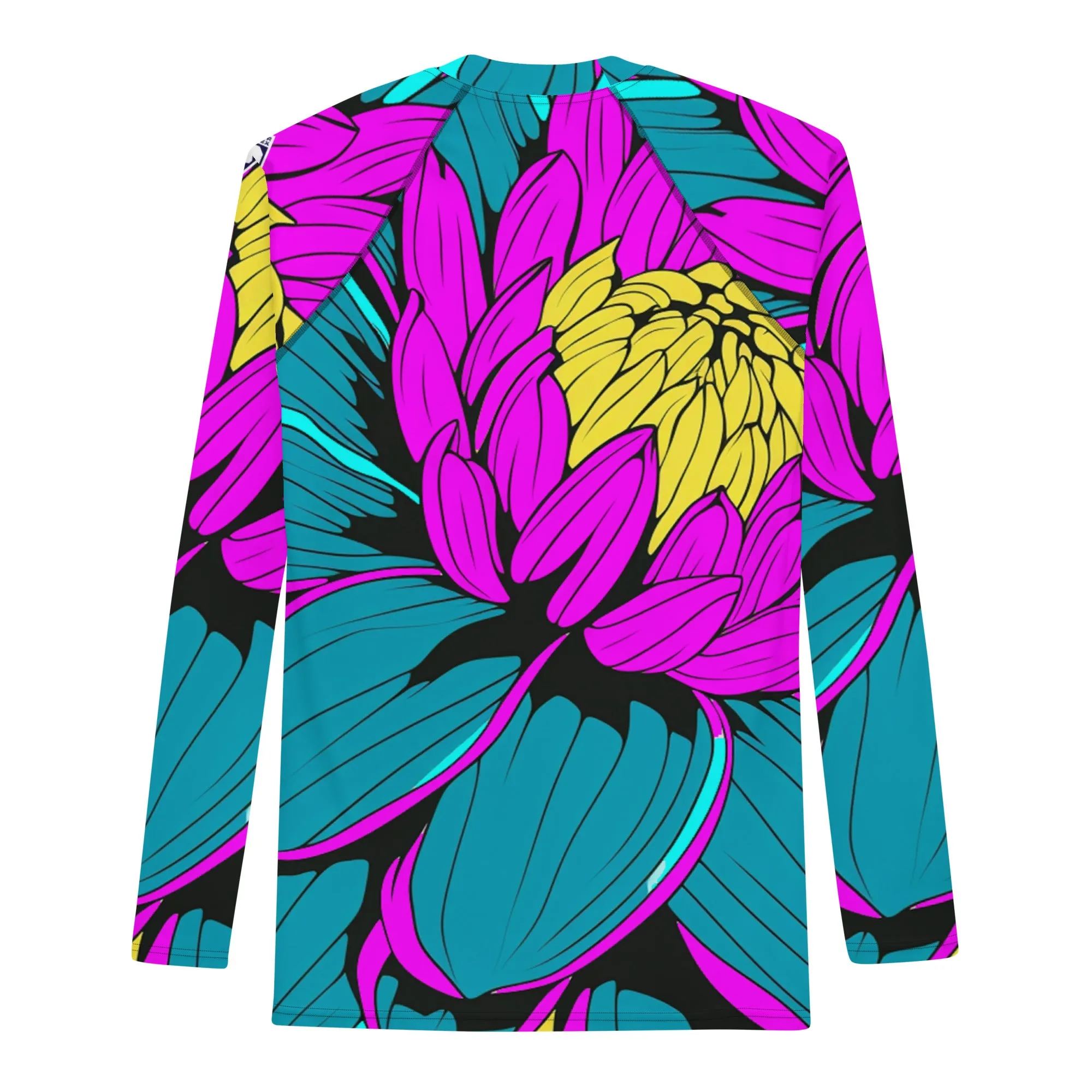 Men's Pop Art BJJ Long Sleeve Rash Guards - Roy Lichtenstein Inspired Dahlia Print 001