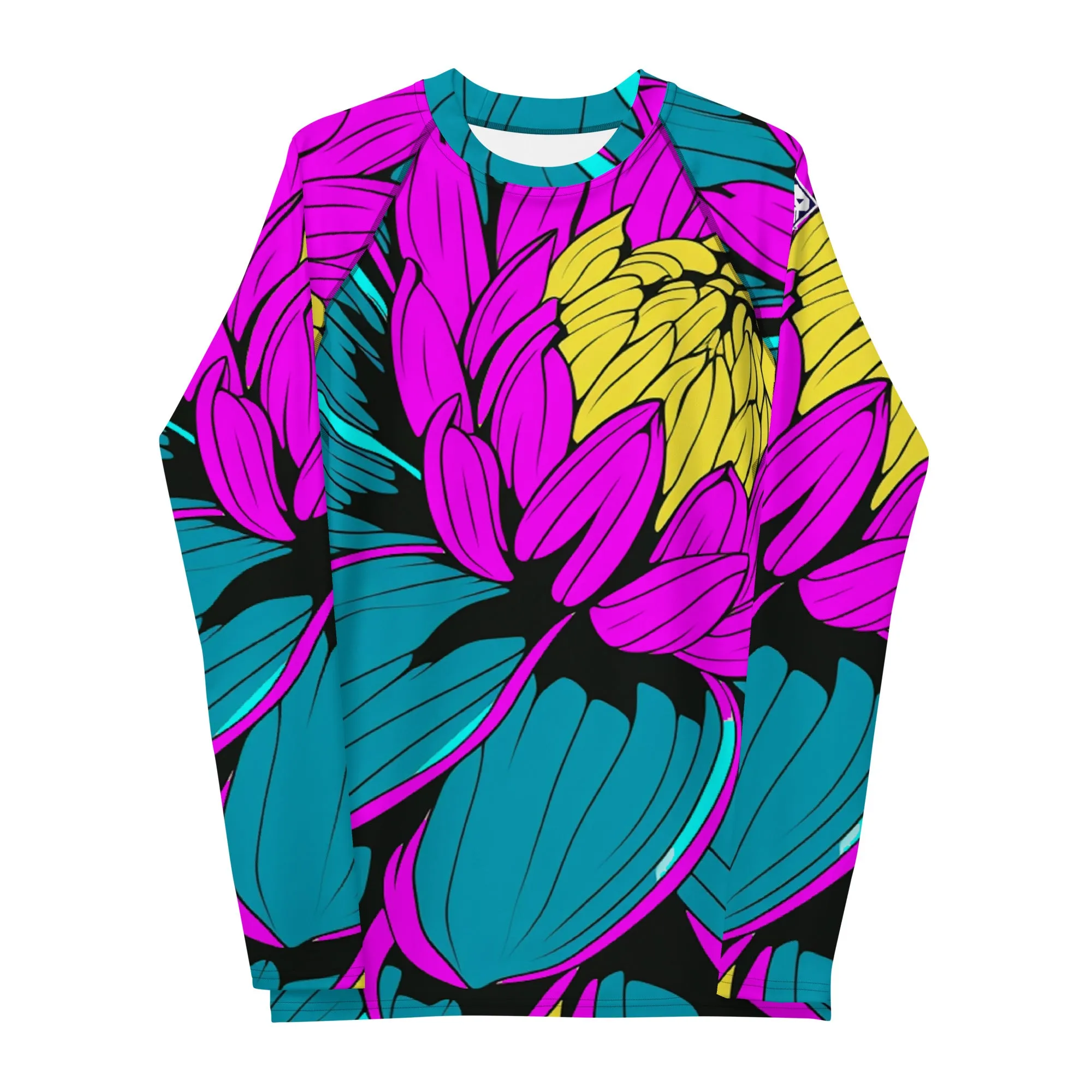 Men's Pop Art BJJ Long Sleeve Rash Guards - Roy Lichtenstein Inspired Dahlia Print 001