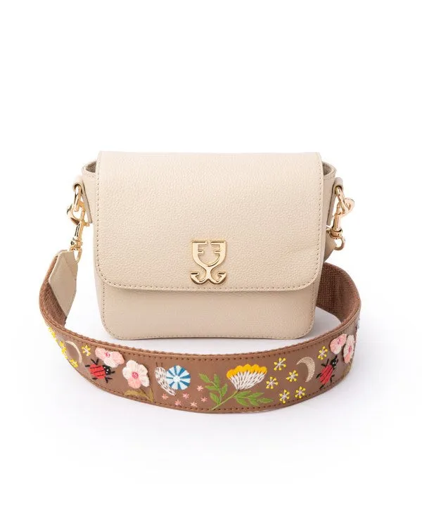 Mini Goblet Crossbody Leather  : Cream with Embroidered Strap