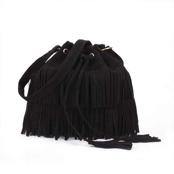 Minimalist Suede Tassel Bucket Bag 79127326C